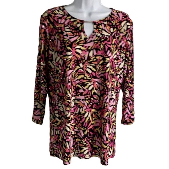 Emily Daniels Pullover Top with 3/4 Sleeves, Keyhole, Sparkle Women's Medium - Picture 1 of 9
